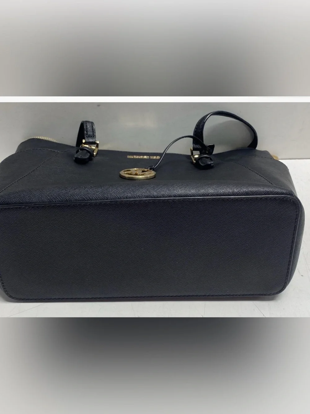 Michael Kors Black Leather Tote with Gold-Tone Hardware